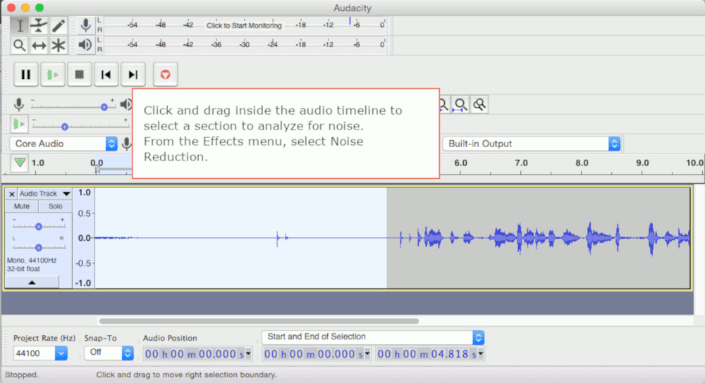 Audacity screenshot with setup fields highlighted